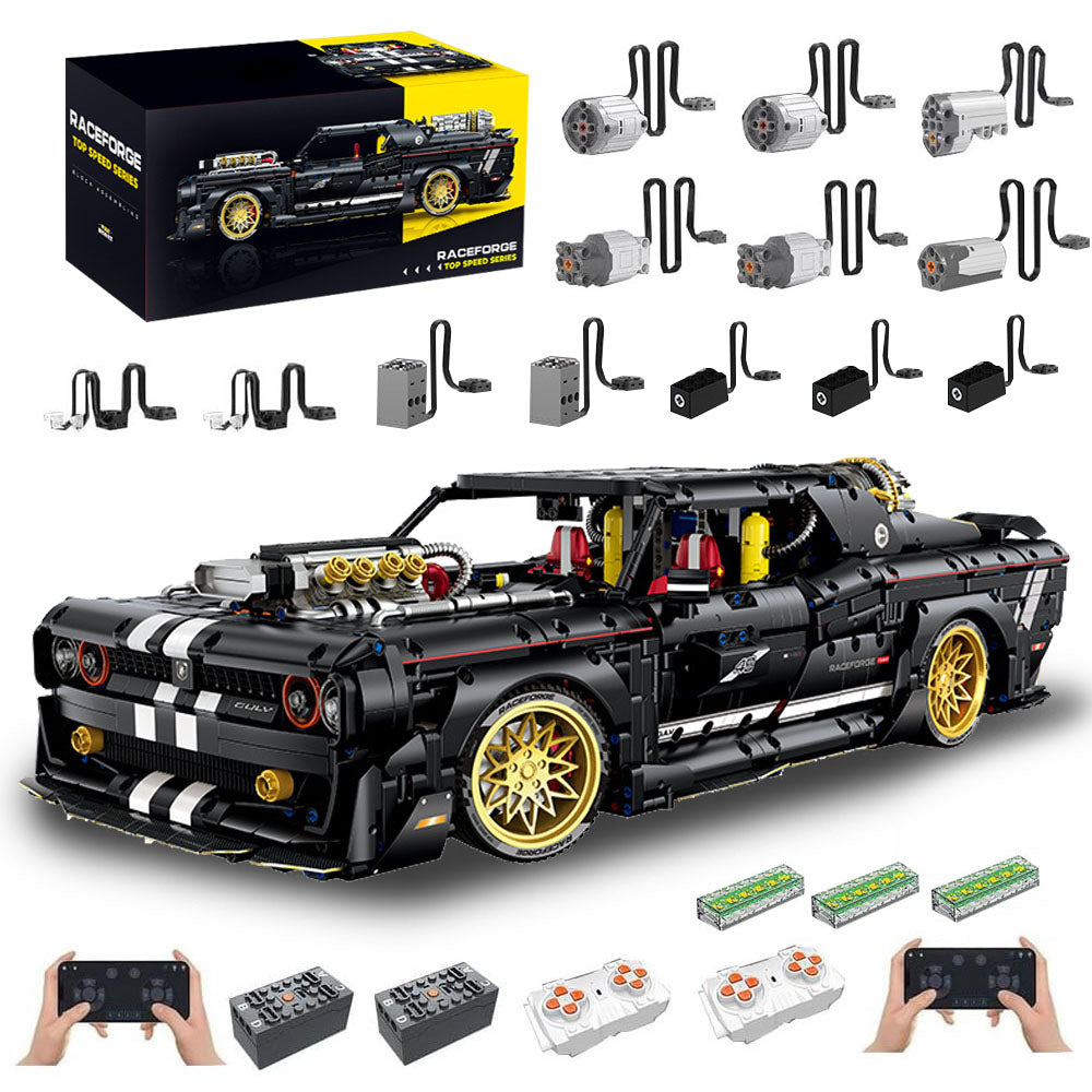 Technik Auto für Dodger Challenger, 3750+ Teile MOC Sportwagen Bausatz mit 9 Motoren Set, 1:8 KIemmbausteine für Kinder und Erwachsene