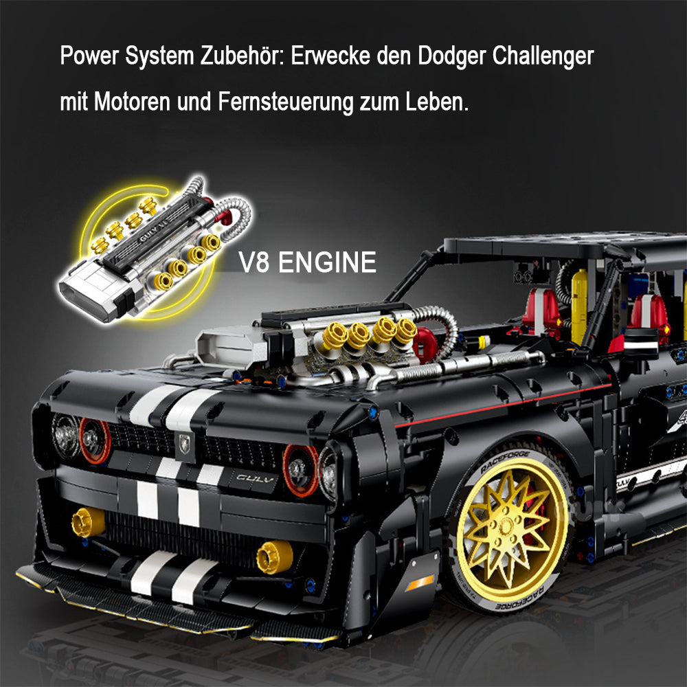 Technik Auto für Dodger Challenger, 3750+ Teile MOC Sportwagen Bausatz mit 9 Motoren Set, 1:8 KIemmbausteine für Kinder und Erwachsene