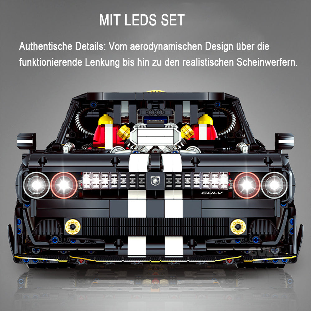Technik Auto für Dodger Challenger, 3750+ Teile MOC Sportwagen Bausatz mit 9 Motoren Set, 1:8 KIemmbausteine für Kinder und Erwachsene