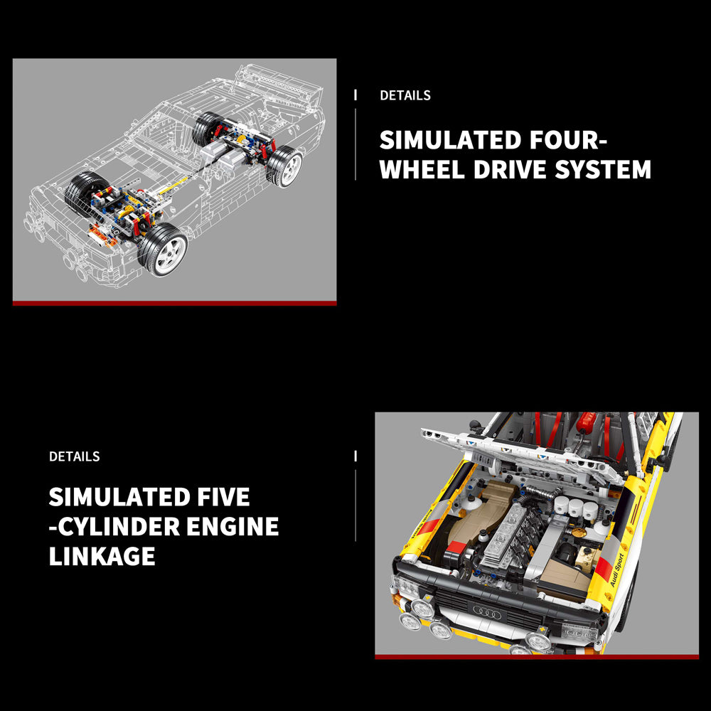 Technik Auto für Audi Sport Quattro S1 Group B 1984, MOC S1 Auto, 3880 KIemmbausteine Technik Sportwagen für Kinder, Erwachsene, Baumeister, YC-23043