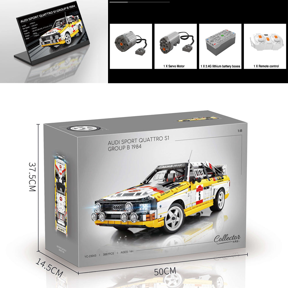 Technik Auto für Audi Sport Quattro S1 Group B 1984, MOC S1 Auto, 3880 KIemmbausteine Technik Sportwagen für Kinder, Erwachsene, Baumeister, YC-23043
