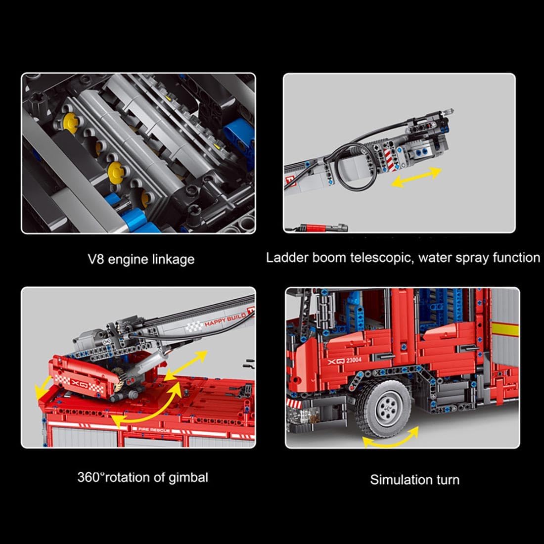 YC23004 Technik Fire Truck, 5130+ Teile Technik 1:16 Groß Feuerwehrauto LKW mit M0T0R, Technik Feuerwehrlkw Bausatz MOC KIemmbausteine Set für Kinder Erwachsene (Originalverpackung)
