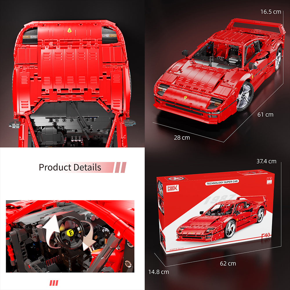 Technik Auto für Ferrari F40 Supercar, Technik Sportwagen Modell Klemmbausteine Bauset Kompatibel mit Lego Technik Auto