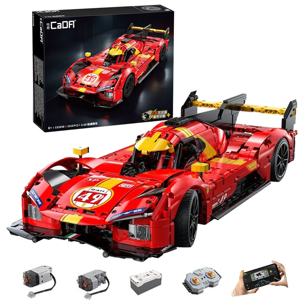 CADA C63009W Technik Auto für Ferrari 499P WEC Racing, 1518 KIemmbausteine Rennauto Modell, im Maßstab 1: 10 Bausatz