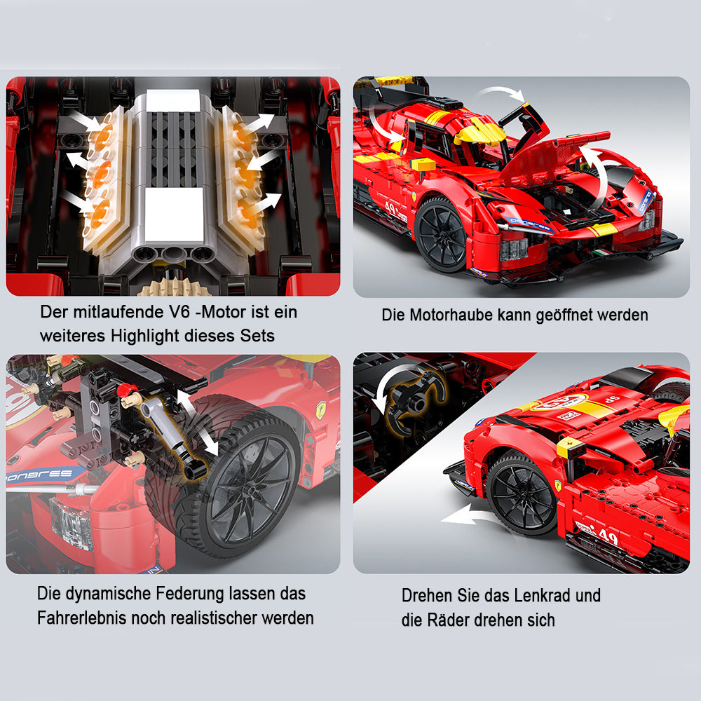 CADA C63009W Technik Auto für Ferrari 499P WEC Racing, 1518 KIemmbausteine Rennauto Modell, im Maßstab 1: 10 Bausatz