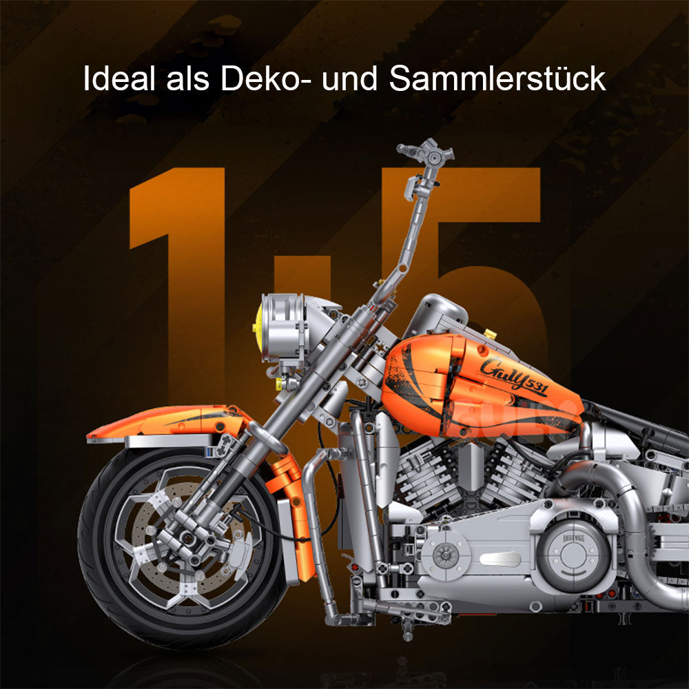 Technik Motorrad für Harley-Davidson Softail Deluxe Modell, 2392 Teile Technic Super Motorrad Klemmbausteine kompatibel mit Lego Technik