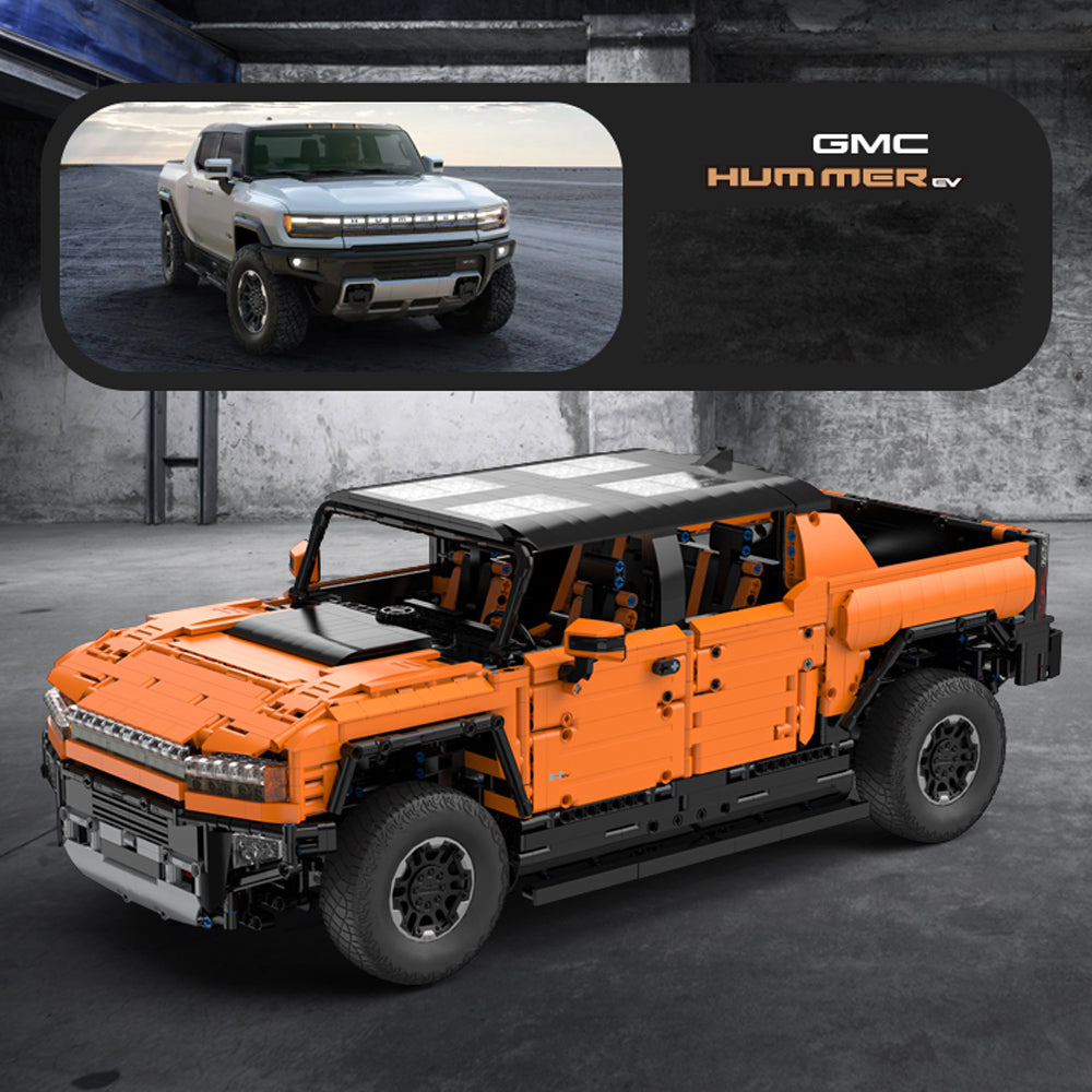 Technik Auto für GMC HUMMER EV Pickup, 1:10 Groß Auto mit 5 Motoren Set, Technik Auto ModeII Bausatz, 2500+ TeiIe MOC Pick-Up ModeII