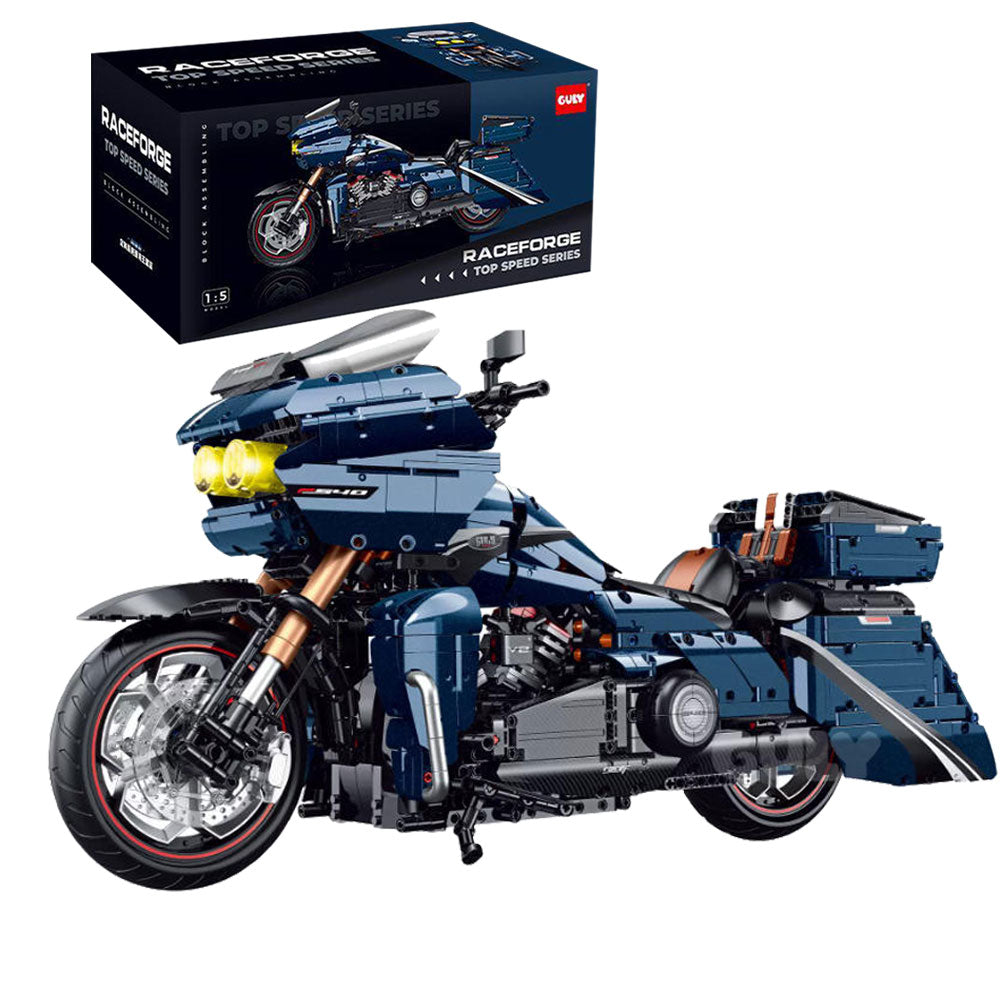 Technik Motorrad für Harley Davidson Road Glide CVO Modell, 2410 Teile Technic Motorrad Klemmbausteine kompatibel mit Lego Technik
