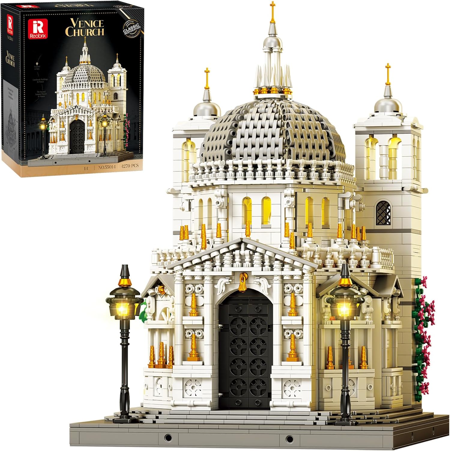 Venedig Kirchen Baustein Set für Erwachsene mit Beleuchtung, 55014 Berühmt Venedig Architekture Modell der Kirche Santa Maria Della Salute, 4270 Teile Italien Wahrzeichen Bauspielzeug