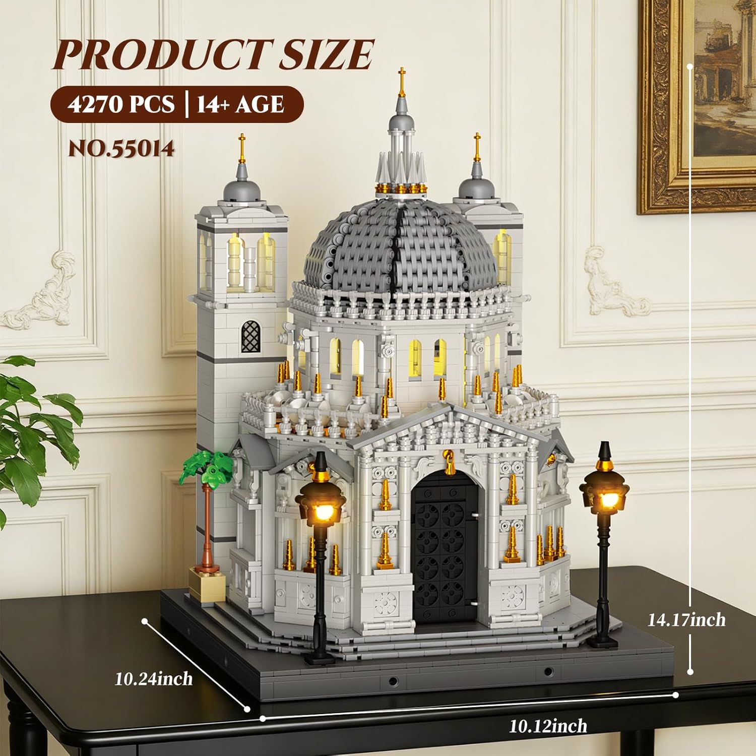 Venedig Kirchen Baustein Set für Erwachsene mit Beleuchtung, 55014 Berühmt Venedig Architekture Modell der Kirche Santa Maria Della Salute, 4270 Teile Italien Wahrzeichen Bauspielzeug