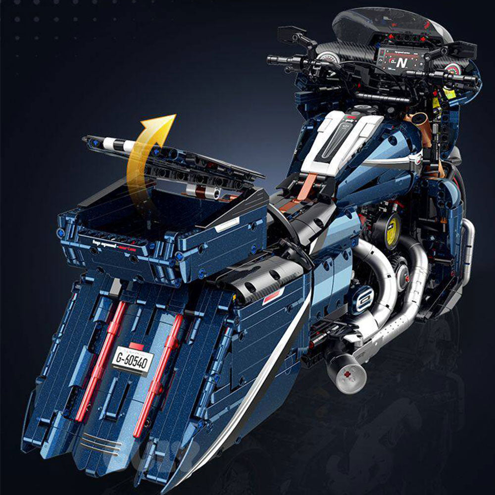 Technik Motorrad für Harley Davidson Road Glide CVO Modell, 2410 Teile Technic Motorrad Klemmbausteine kompatibel mit Lego Technik