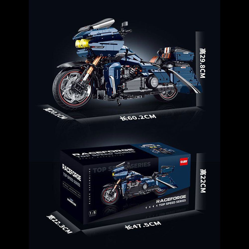 Technik Motorrad für Harley Davidson Road Glide CVO Modell, 2410 Teile Technic Motorrad Klemmbausteine kompatibel mit Lego Technik