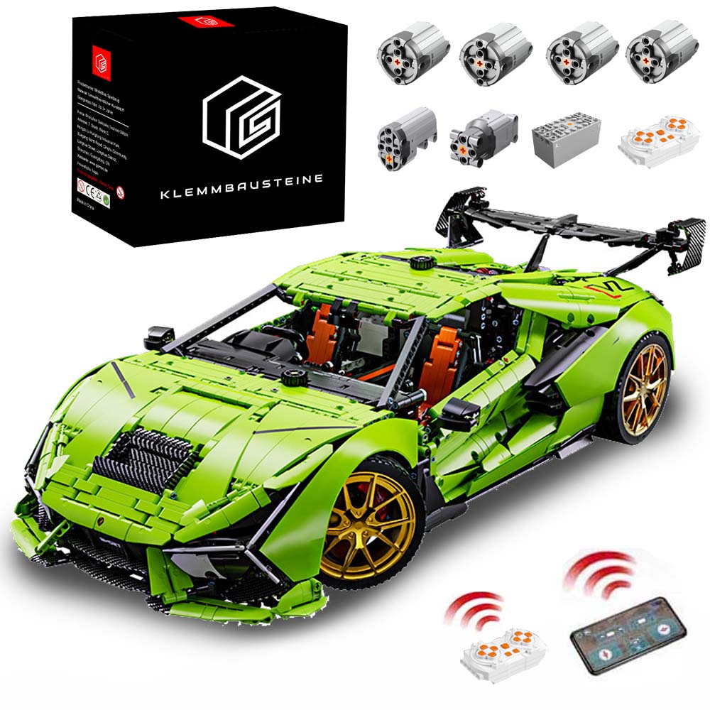 Technik Auto für Lamborghini Huracan Grünes Superauto, 1:6 Groß Auto mit 6 Motoren Set, Technik Auto ModeII Bausatz, 6620 TeiIe MOC Supercar ModeII, Kompatibel mit Iego Technik Lamborghini