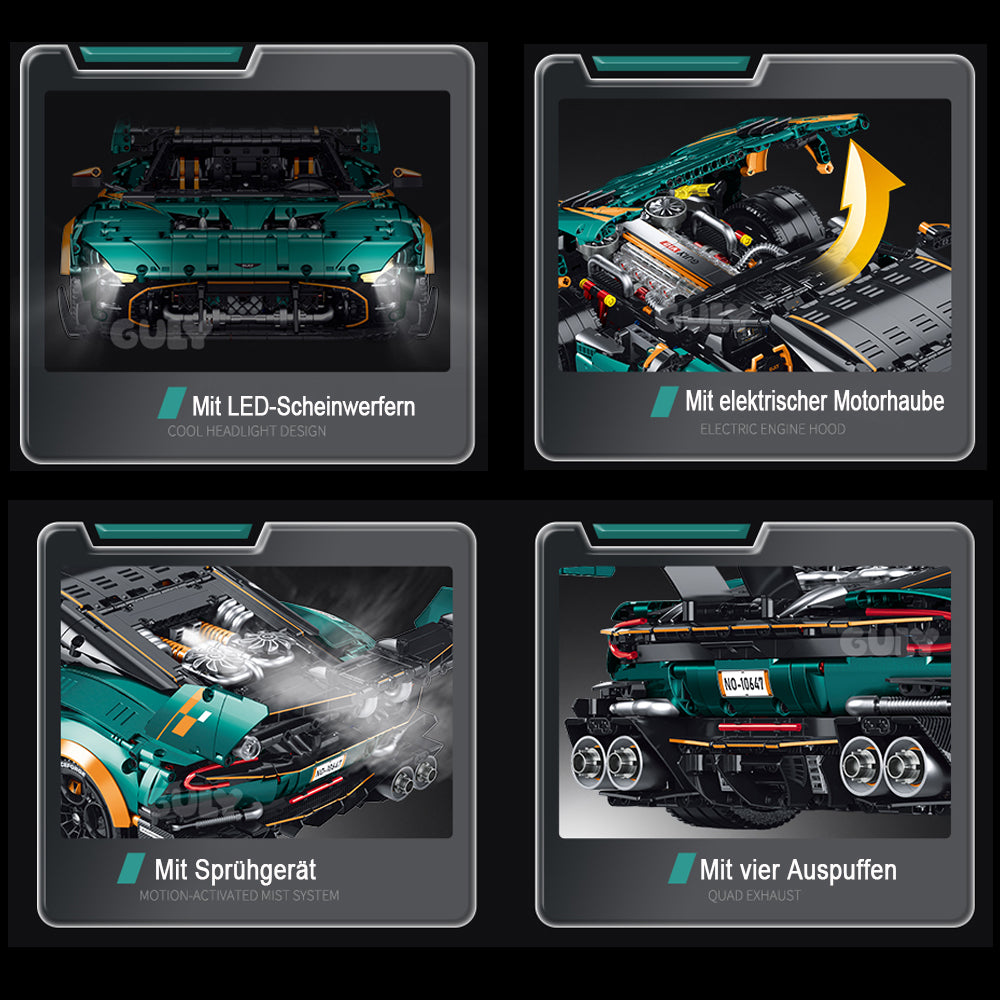 Technik Auto 1: 8 für Aston Martin Vulcan Hypercar, Groß Auto mit 8 Motoren Set, 10647 Technik Auto ModeII Bausatz, 3794 TeiIe MOC Superauto ModeII, für Aston Martin Vulcan (Originalverpack)