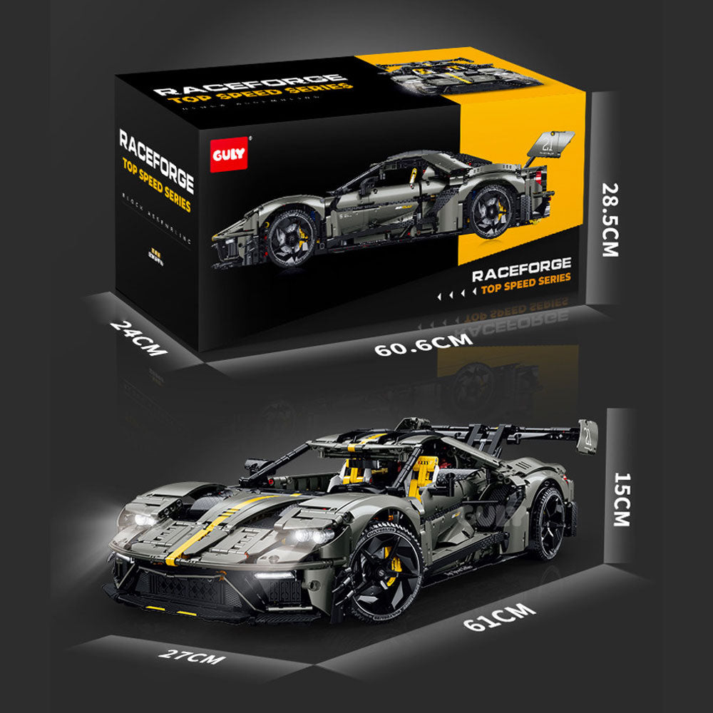 Technik Ford GT Le Mansory Hypercar Limitierte Auflage, 3402 Teile mit Motoren und LED Groß Ferngesteuert Auto Klemmbausteine für Erwachsene(Originalverpackung)