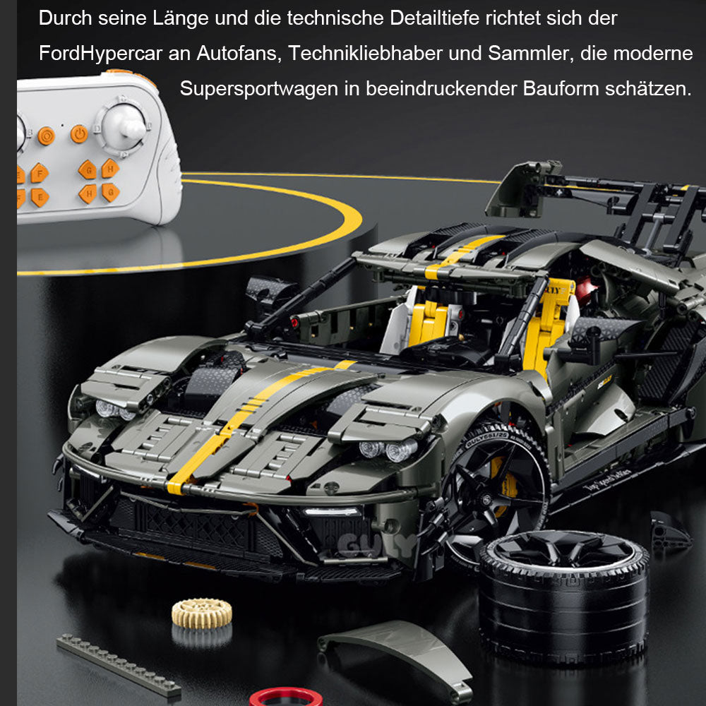 Technik Ford GT Le Mansory Hypercar Limitierte Auflage, 3402 Teile mit Motoren und LED Groß Ferngesteuert Auto Klemmbausteine für Erwachsene(Originalverpackung)