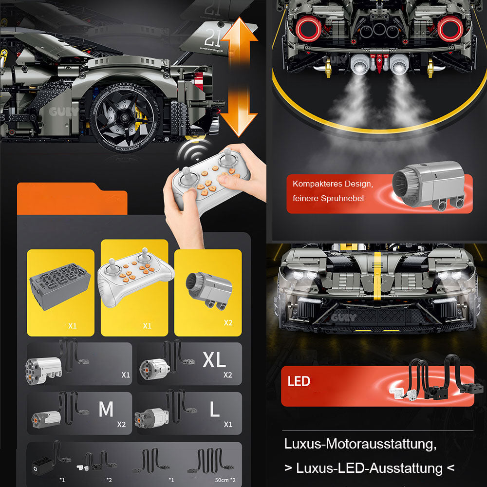 Technik Ford GT Le Mansory Hypercar Limitierte Auflage, 3402 Teile mit Motoren und LED Groß Ferngesteuert Auto Klemmbausteine für Erwachsene(Originalverpackung)