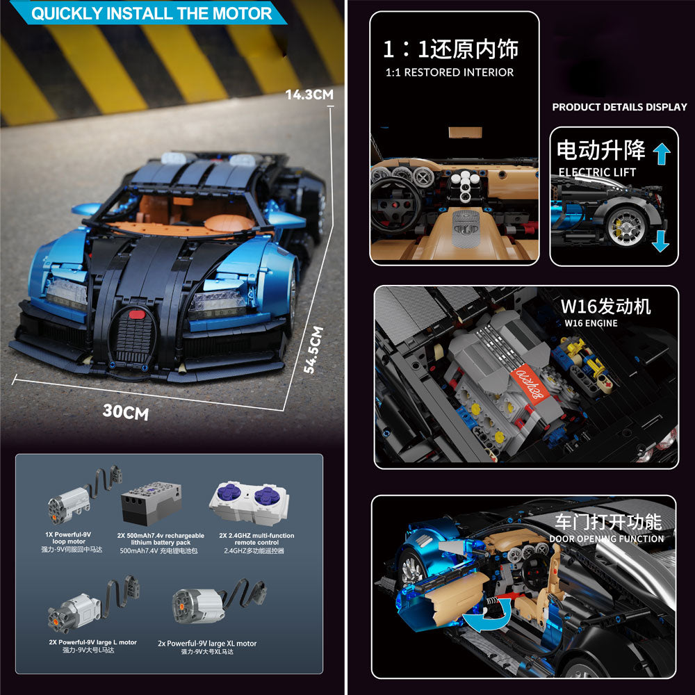 Technik Auto für Bugatti Veyron Hypercar, K-10553 Technik Rennauto, Maßstab 1: 8 Modell, 3827 Teile Bausatz, Mit Originalverpackung