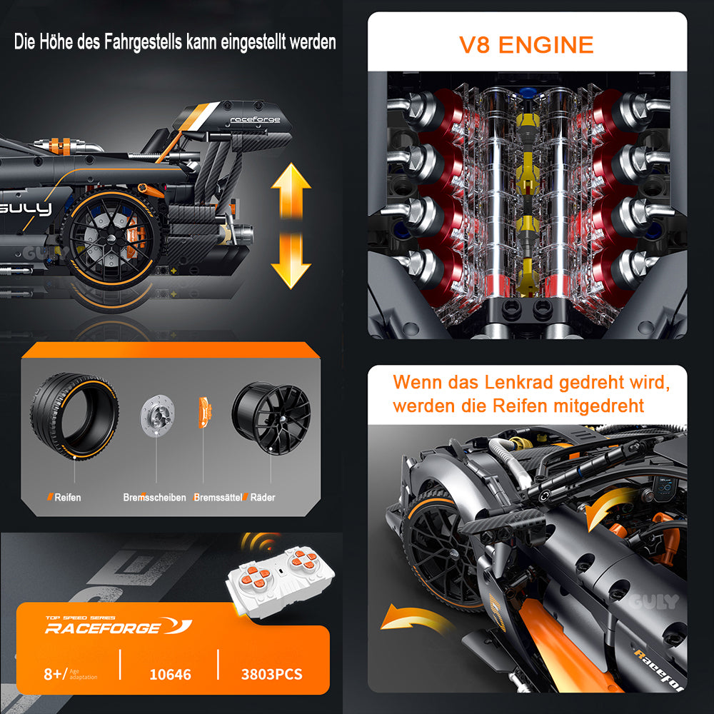 Technik Auto 1: 8 für Mclaren Senna Hypercar, Technik Auto mit 6 M0T0REN Technik Auto Bausatz MOC Auto KIemmbausteine für Mclaren Senna Technik Auto, Originalverpackung