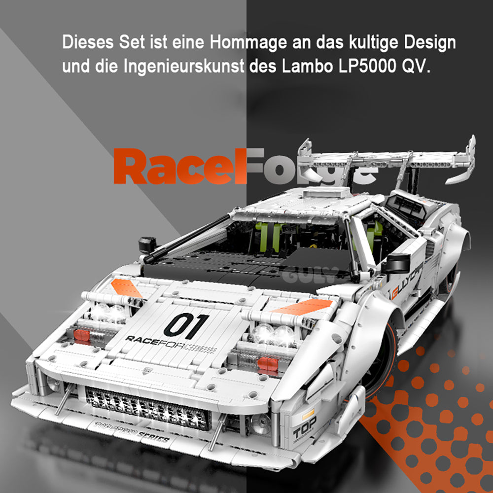 Technik Auto 1: 8 für Lamborghini Countach LP5000 QV Hypercar, Technik Auto mit 6 M0T0REN Technik Auto Bausatz MOC Auto KIemmbausteine für Lambo LP5000 Technik Auto, G-10649