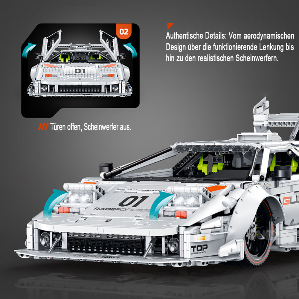 Technik Auto 1: 8 für Lamborghini Countach LP5000 QV Hypercar, Technik Auto mit 6 M0T0REN Technik Auto Bausatz MOC Auto KIemmbausteine für Lambo LP5000 Technik Auto, G-10649