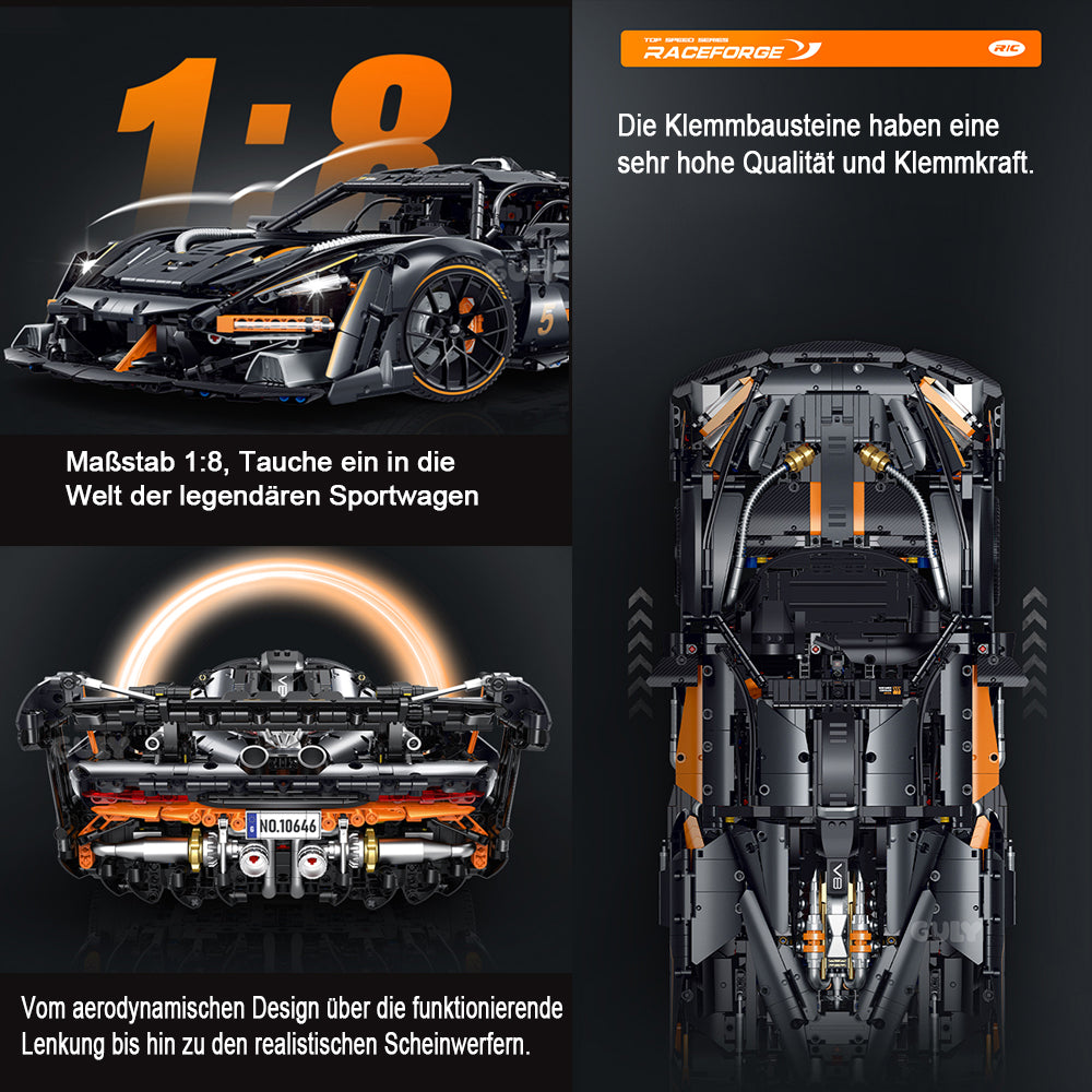 Technik Auto 1: 8 für Mclaren Senna Hypercar, Technik Auto mit 6 M0T0REN Technik Auto Bausatz MOC Auto KIemmbausteine für Mclaren Senna Technik Auto, Originalverpackung