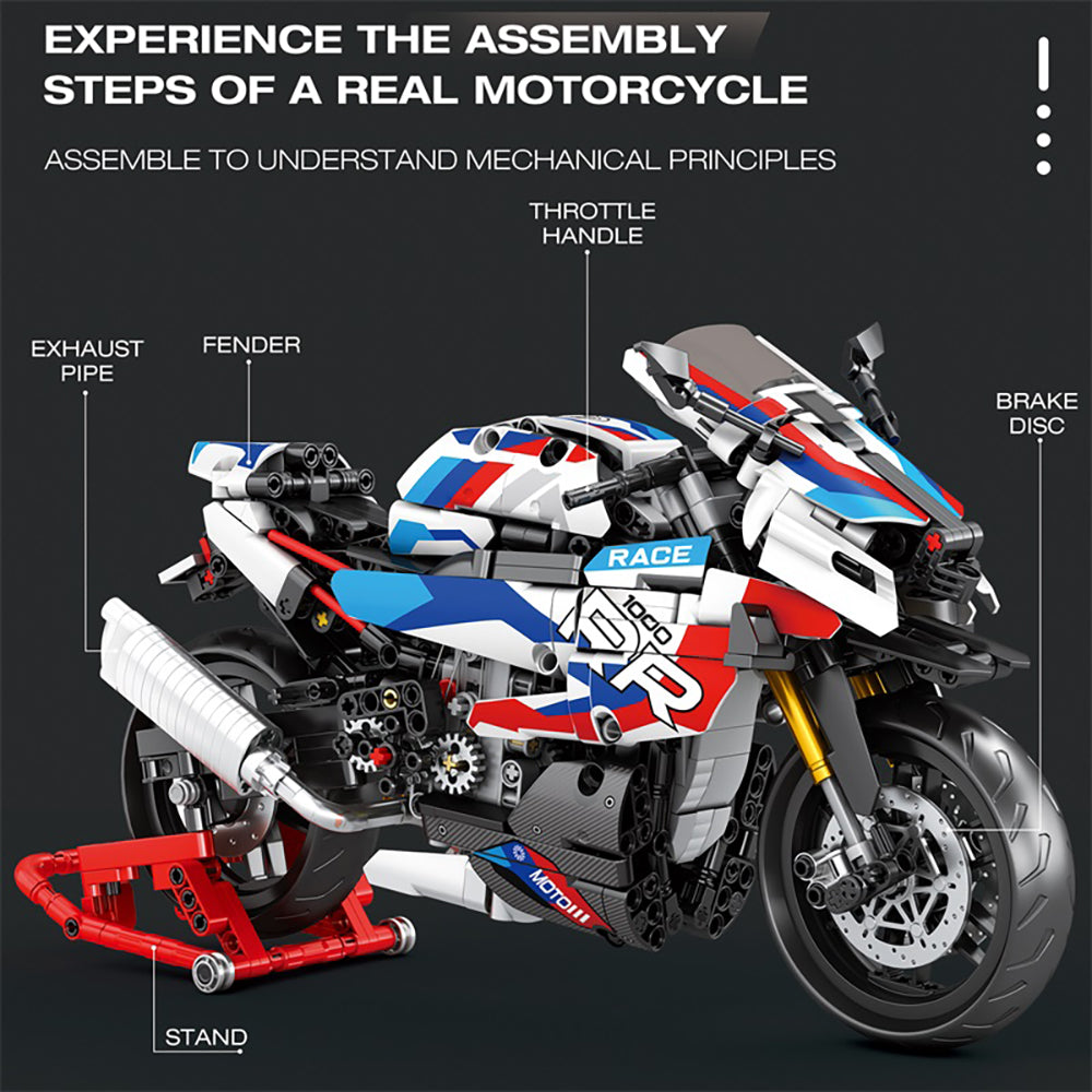 Technik Motorrad Bausatz für BMW S 1000 RR, 1:8 Groß Technik Motorrad ModeIIbausatz,949 Klemmbausteine Technik Motorrad Bausteinsatz für Kinder Erwachsene
