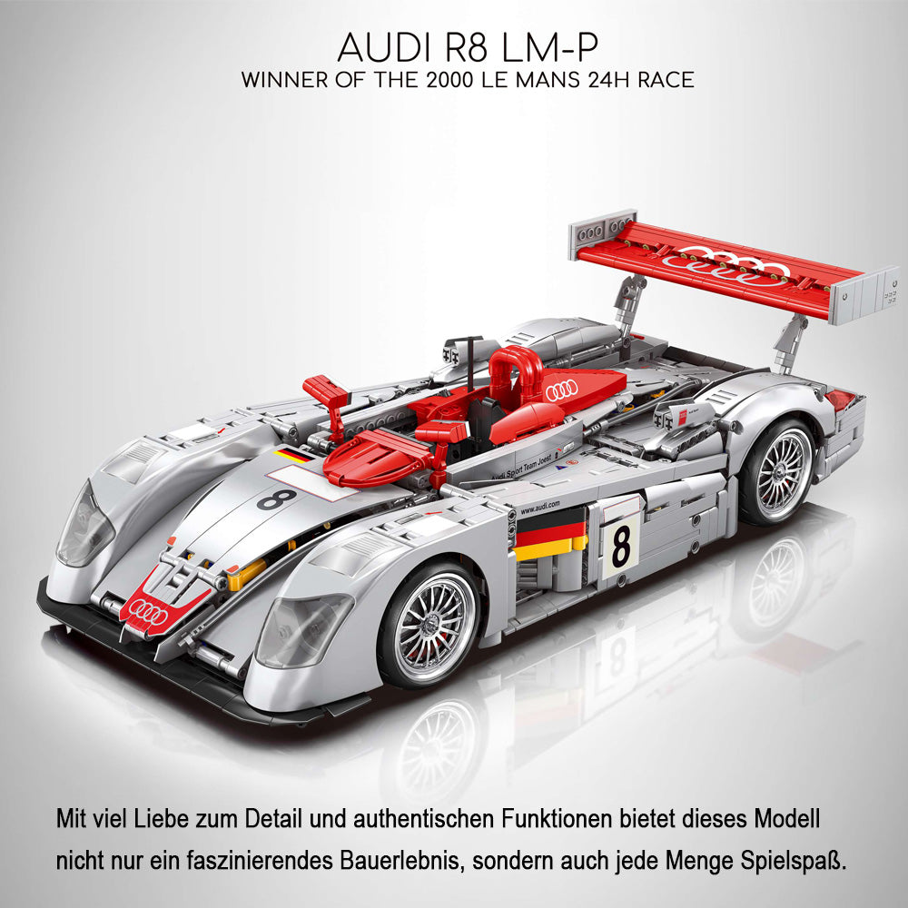 Technik Auto für Audi R8 LM-P 2000 Le Mans 24 Race Rennauto, MOC R8 Rennwagen, 2426 KIemmbausteine Technik Rennauto für Kinder, Erwachsene, Baumeister, YC-23044