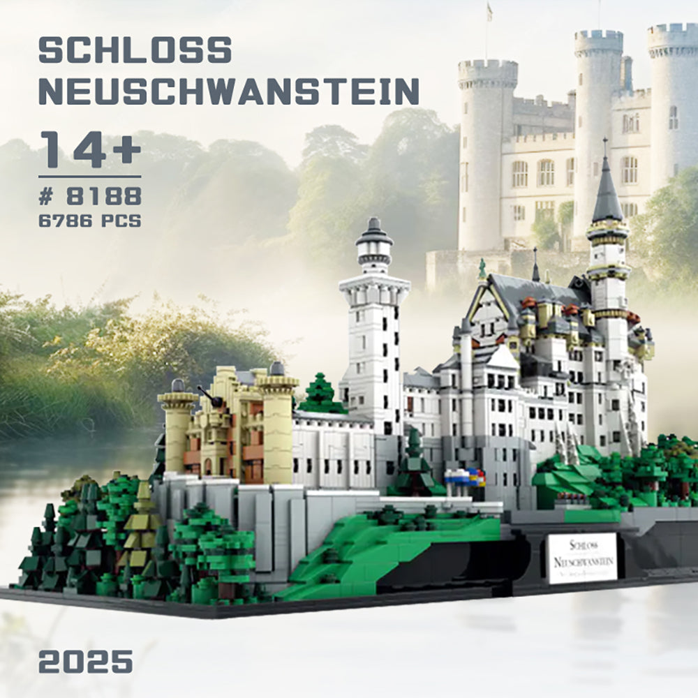 Schloss Neuschwanstein aus Klemmbausteinen mit 6786 Bauelementen. Kompatibel mit Standardsteinen von Anderen Herstellern. Lieferung in Originalverpackung.