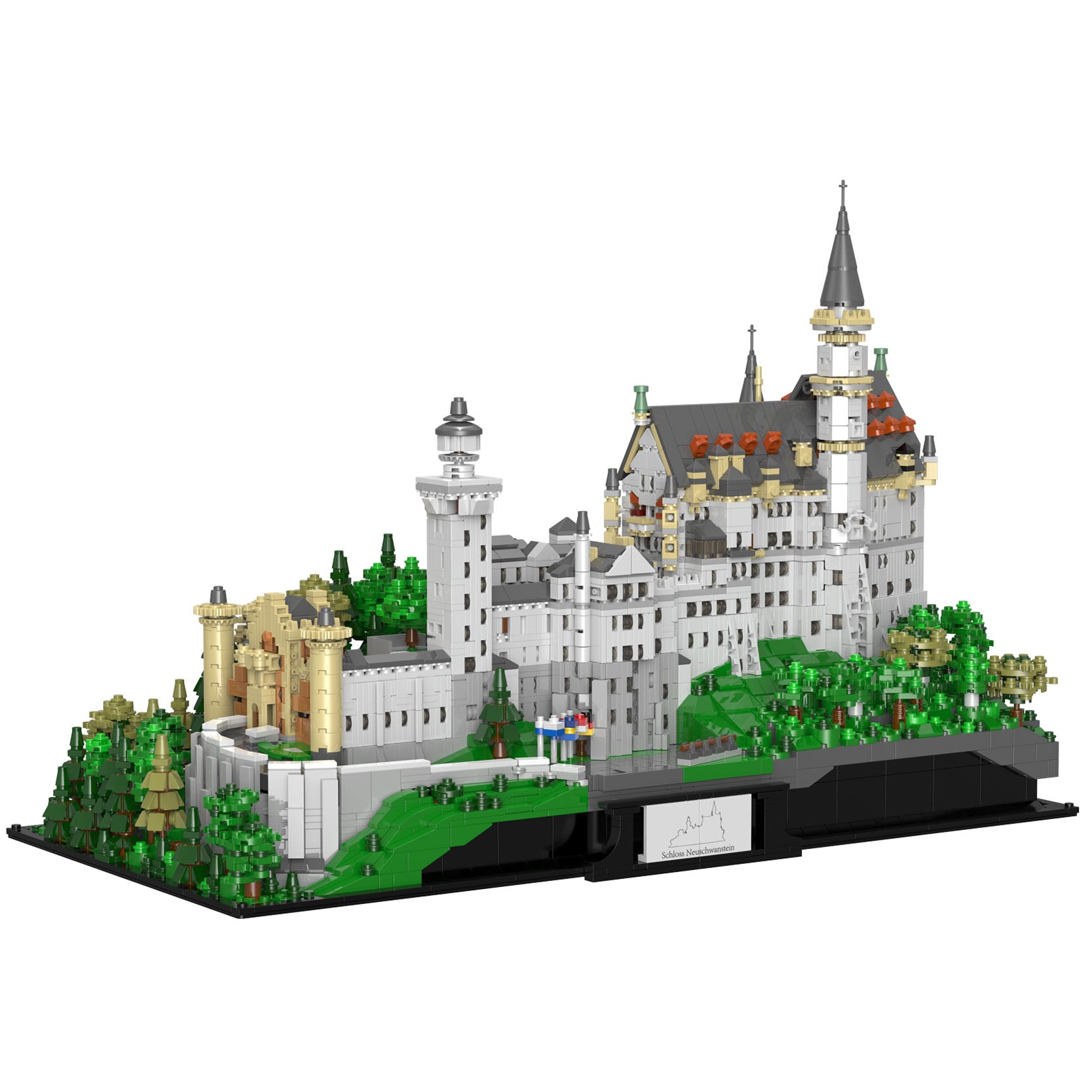 Schloss Neuschwanstein aus Klemmbausteinen mit 6786 Bauelementen. Kompatibel mit Standardsteinen von Anderen Herstellern. Lieferung in Originalverpackung.