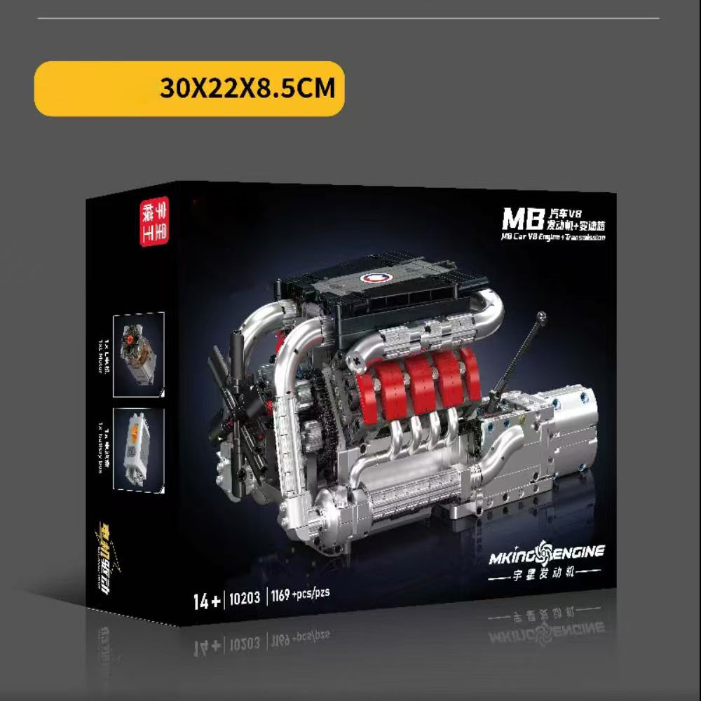 Technik V8 Motor mit Transmission Set, 1169 Teile Technic Klemmbausteine Bausatz Enthält Motor und Batteriekasten V8-Motor