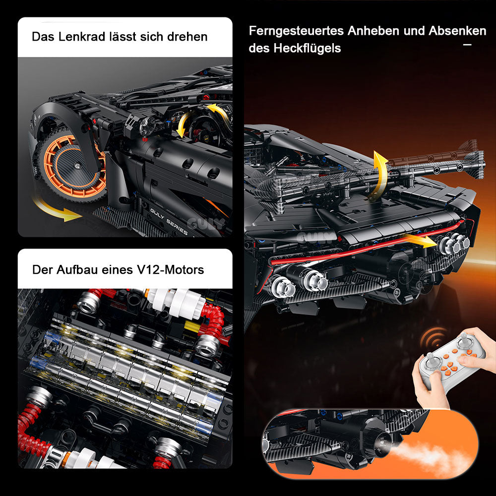 Technik Auto Countach 1: 8 SuperSportwagen, Groß Auto mit LED Set, G-10663 Technik Supercar ModeII Bausatz, 3883 TeiIe MOC Superauto ModeII, für lamborghini Countach (Originalverpack)