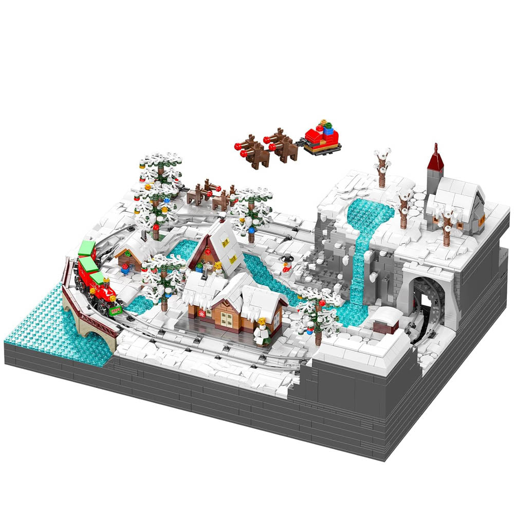 Mould King 12029 MOC Winterschloss Weihnachtszug Bausteine Bausatz, 4234 Teile Elektrischer Winterlicher Zug Modell,Technik Ferngesteuert Weihnachten Spur Zug mit Motorens