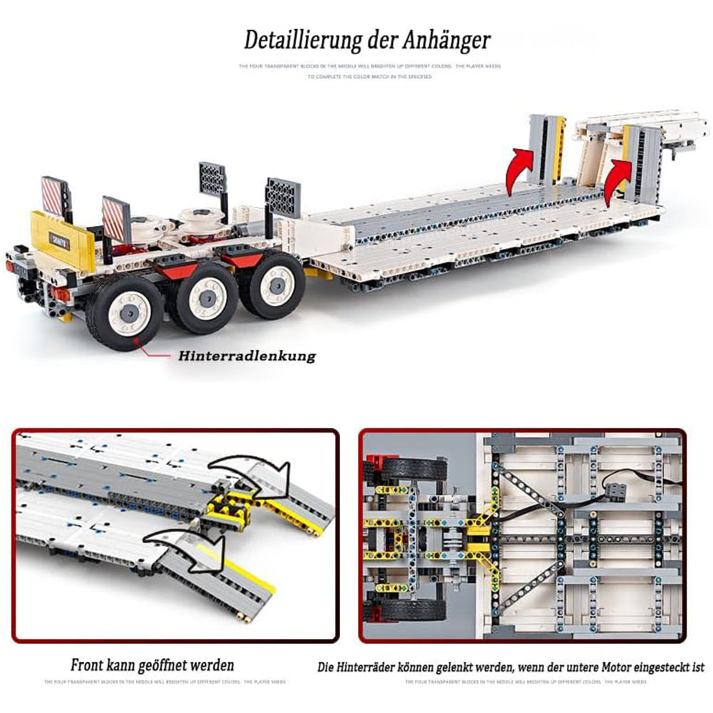 Technik LKW mit Tieflader, 9200+ Teile Technik LKW mit Anhänger und Bagger mit 11 M0T0R Bausatz, Technik Truck Bausatz MOC KIemmbausteine Set für Kinder Erwachsene