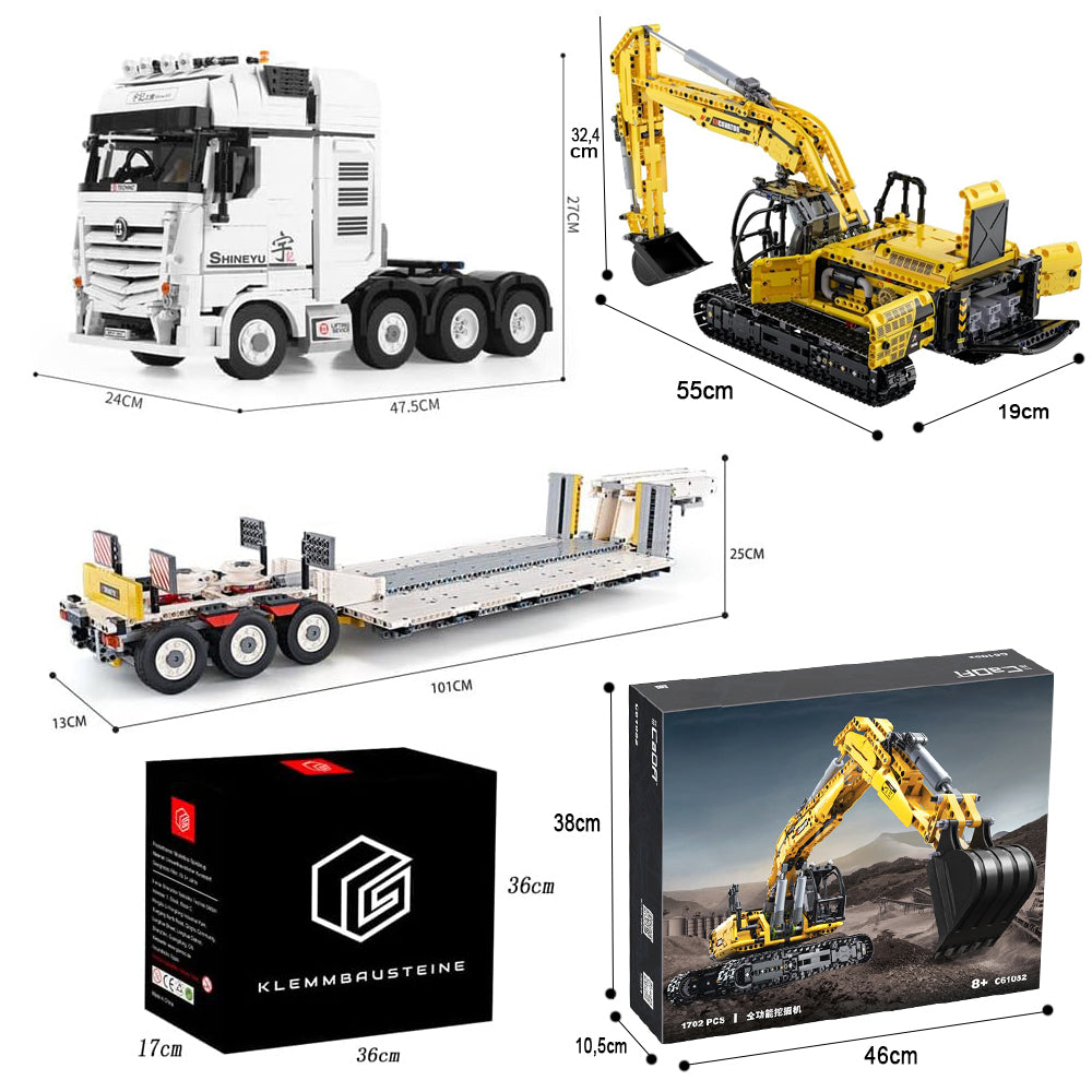 Technik LKW mit Technik Bagger Technik Anhänger, 6180 Teile Technik Truck mit Anhänger, Bagger Modellbau mit 7 Motoren Bauset Kompatibel mit Lego Technik LKW