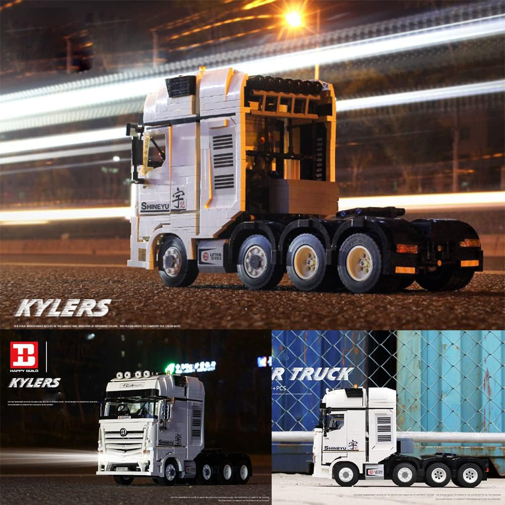 Technik LKW mit Technik Bagger Technik Anhänger, 6180 Teile Technik Truck mit Anhänger, Bagger Modellbau mit 7 Motoren Bauset Kompatibel mit Lego Technik LKW