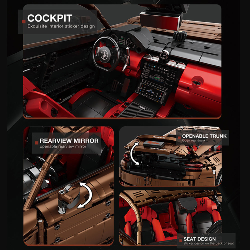 Technik Auto 1: 8 für Maserati Gran Turismo 110 Limitierte Auflage Supercar, Technik Auto mit 5 M0T0REN Technik Auto Bausatz MOC Auto KIemmbausteine für Maserati Technik Auto, Originalverpackung