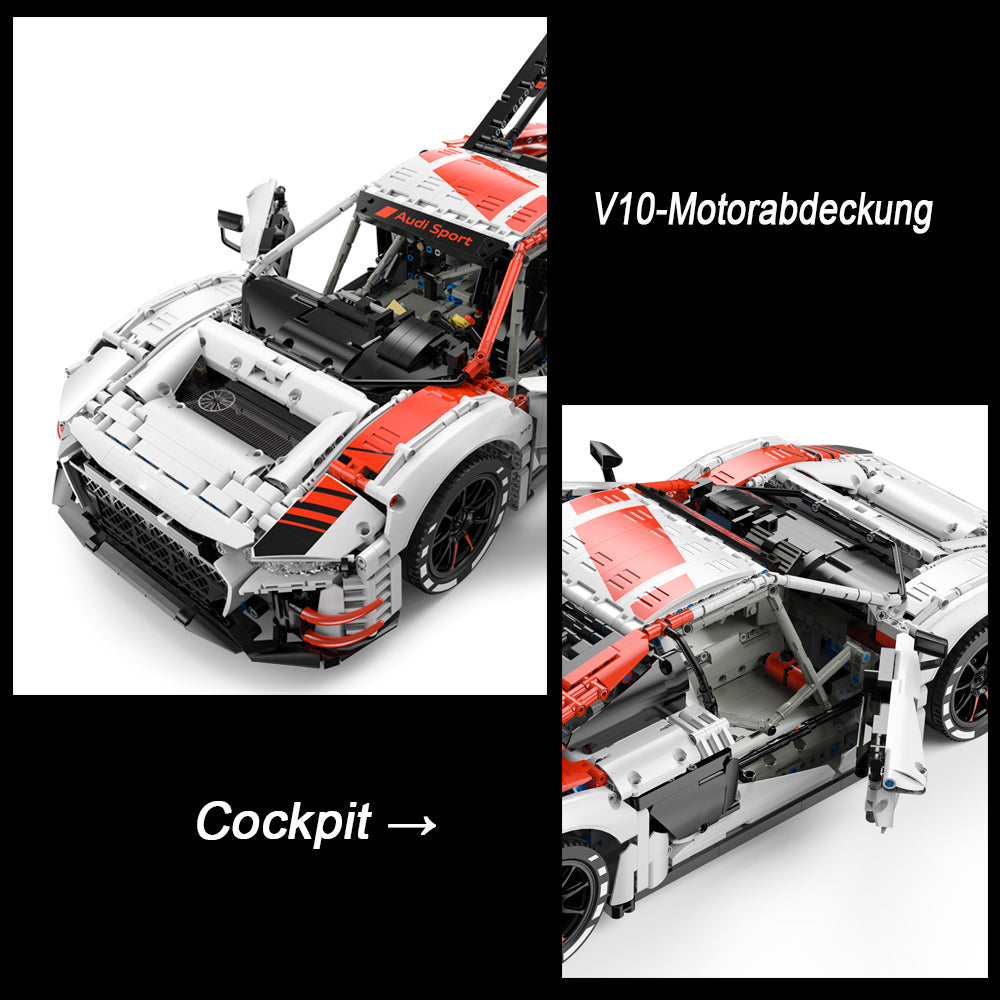 Audi R8 LMS GT3 Modell, Technik Rennwagen mit Motoren, LEDs Modell, Technik Ferngesteuert Auto Klemmbausteine Modellbau Kompatibel mit Lego Technik Auto