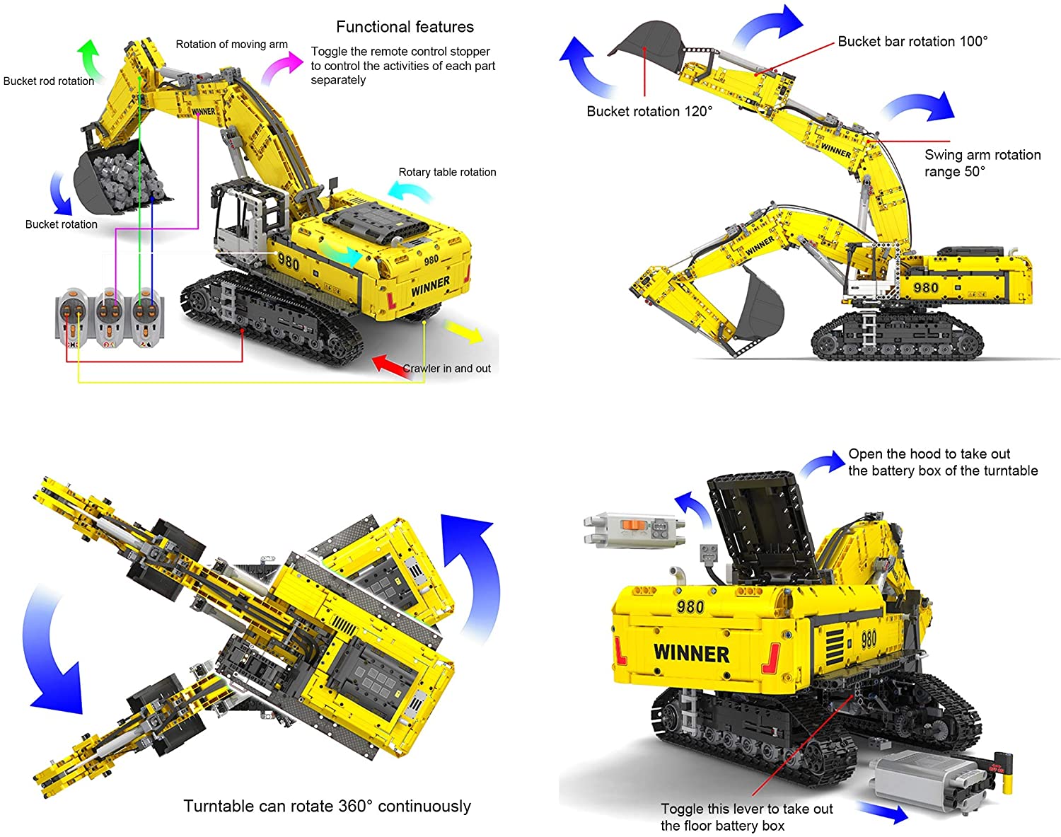 Technik Ferngesteuert Bagger, Technik Groß Motorisierter Raupenbagger mit Motors, Klemmbausteine Bauset Kompatibel mit Lego Technik Bagger