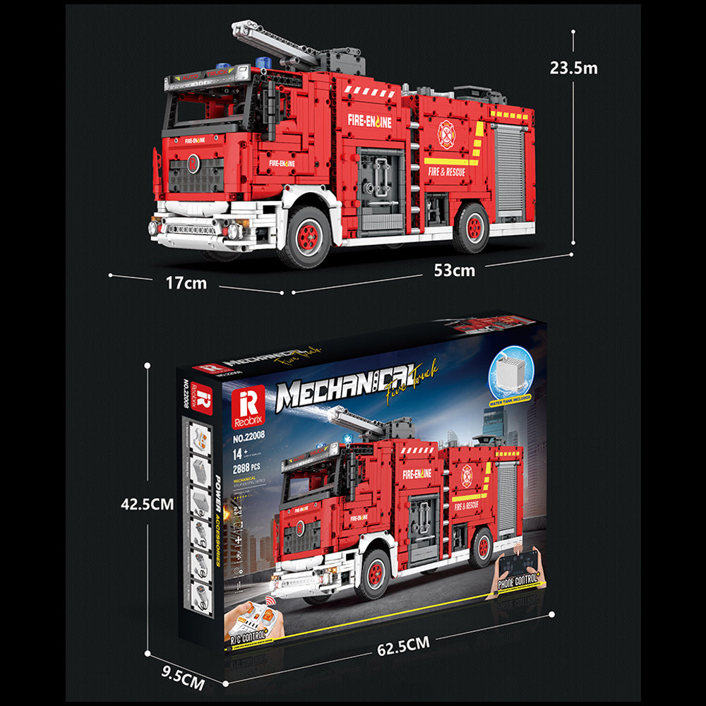 Technik Feuerwehrauto mit Wassertank 22008, Technik LKW Feuerwehr Auto Ferngesteuert Modell, 2888 Teile Technik Feuerwehr LKW Motorisierter Feuerwehrauto Kompatibel mit Lego Technik