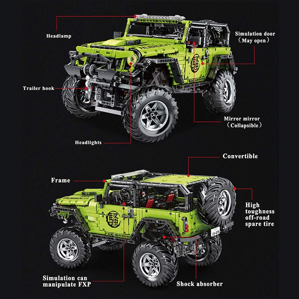 Technik Jeep Wrangler Technic Ferngesteuert Auto, 2343 Teile Technik Geländewagen mit 4 Motor, Fernbedienung und App Kontroller Bauset Kompatibel mit Lego Technik