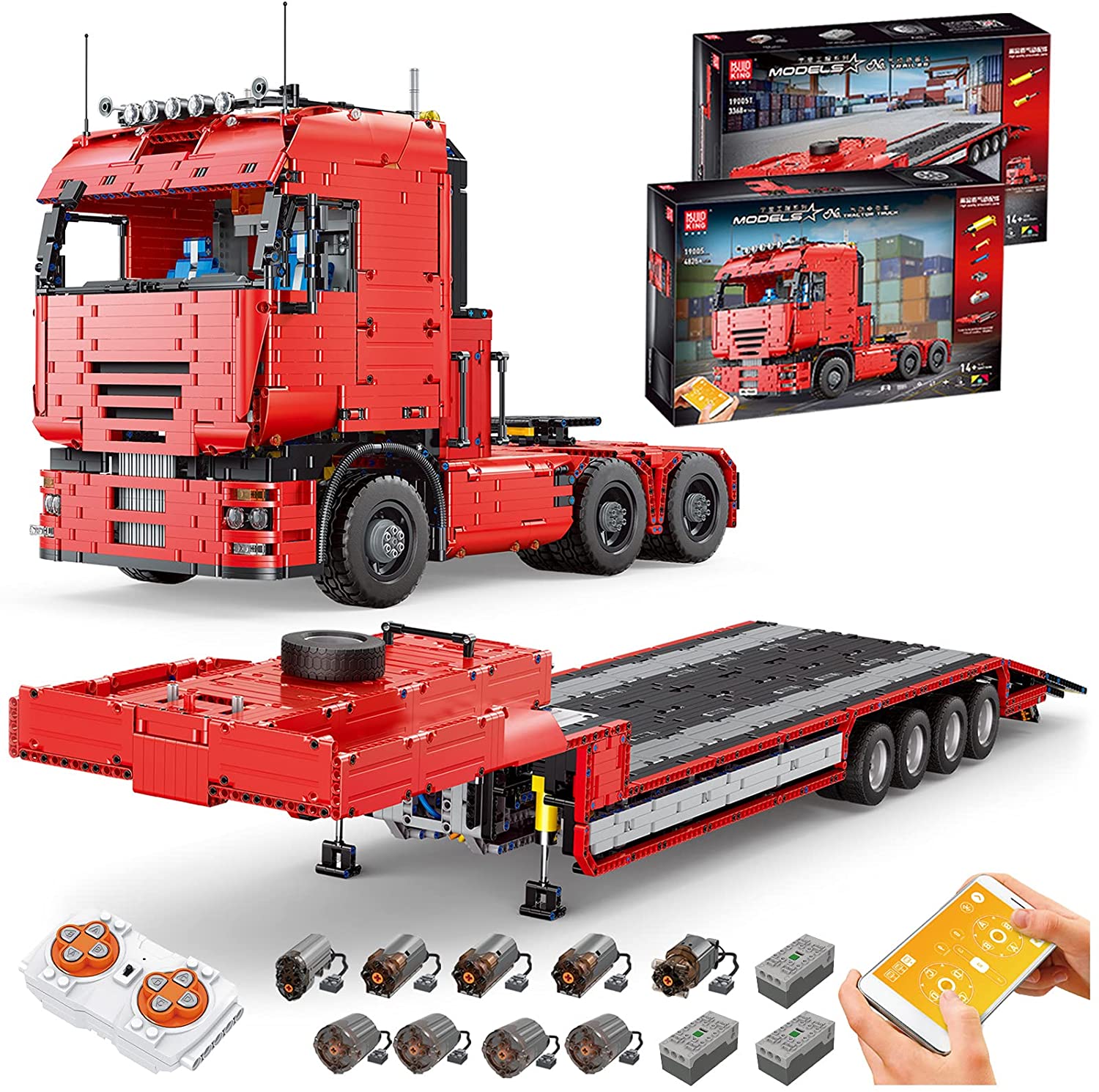 Technik LKW mit Anhänger, 8193 Teile, MK 19015 Technic Große Anhänger Modell, mit Fernbedienung und 9 Motoren, Kompatibel mit Lego
