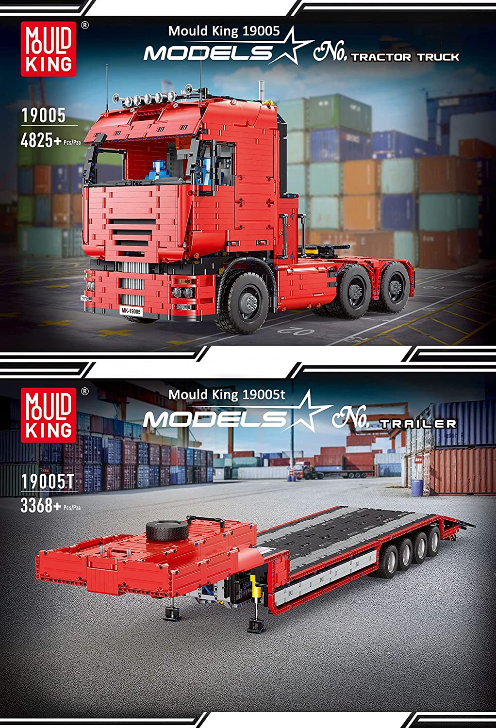 Technik LKW mit Anhänger, 8193 Teile, MK 19015 Technic Große Anhänger Modell, mit Fernbedienung und 9 Motoren, Kompatibel mit Lego