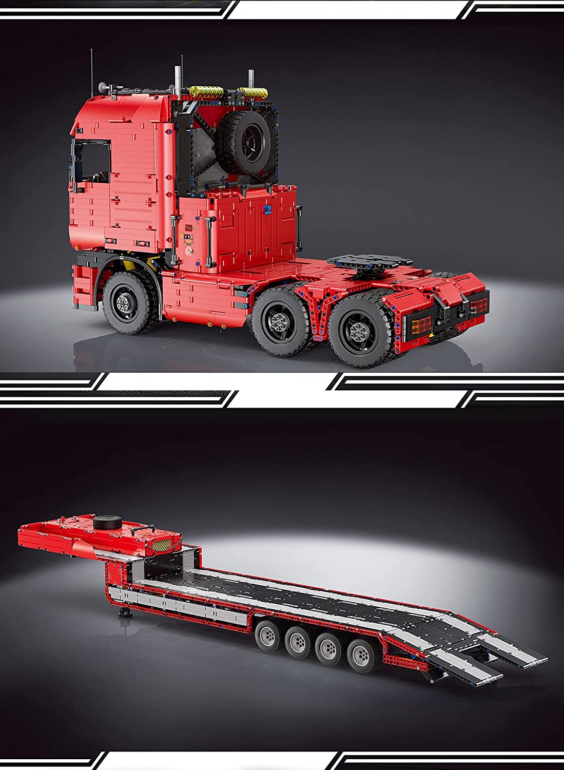 Technik LKW mit Anhänger, 8193 Teile, MK 19015 Technic Große Anhänger Modell, mit Fernbedienung und 9 Motoren, Kompatibel mit Lego