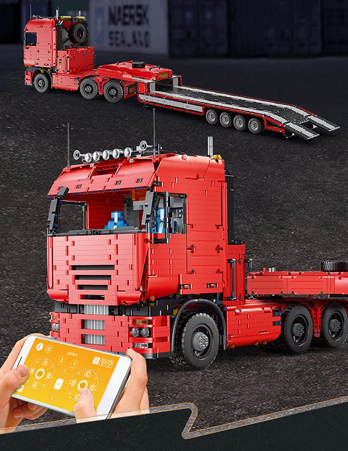 Technik LKW mit Anhänger, 8193 Teile, MK 19015 Technic Große Anhänger Modell, mit Fernbedienung und 9 Motoren, Kompatibel mit Lego