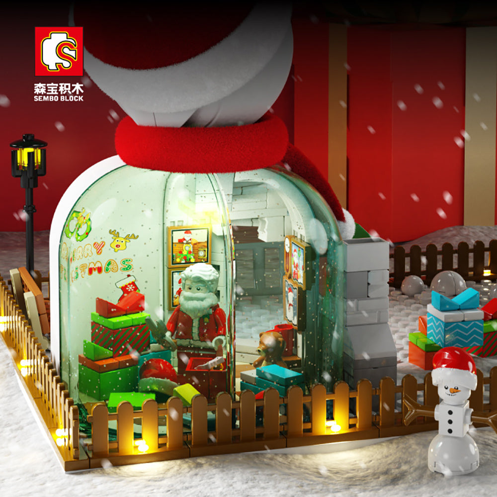 YOKES Creative Weihnachtshaus Weihnachten Schneemann Modell, 573 Teile Weihnachten 2021 Weihnachtsmann mit Schlitten LEDs Bausatz Kompatibel mit Lego Weihnachten