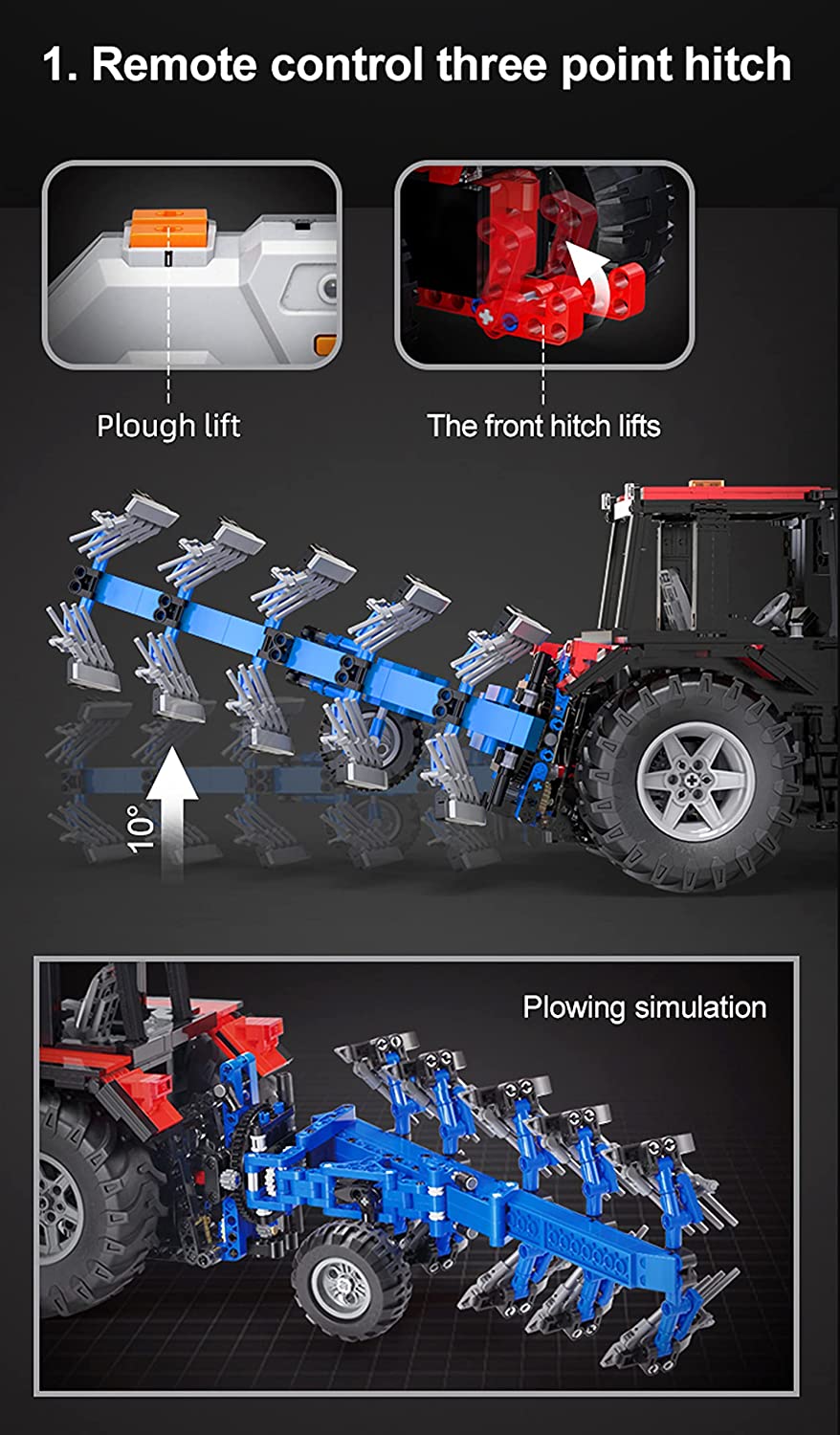 CADA C61052w Technik Traktor Ferngesteuert, 1675 Teile Technik Traktor Modell mit 4 Motoren Bausatz Kompatibel mit Lego Technik